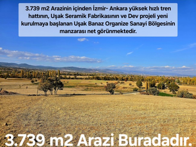 Uşak Banaz Merkeze Çok Yakın Ana Yol Üstünde 3.739 m2 Yatırımlık Arazi. Açıklamayı Okuyarak Arayınız