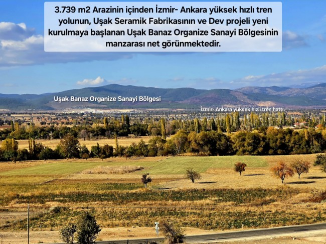 Uşak Banaz Merkeze Çok Yakın Ana Yol Üstünde 3.739 m2 Yatırımlık Arazi. Açıklamayı Okuyarak Arayınız