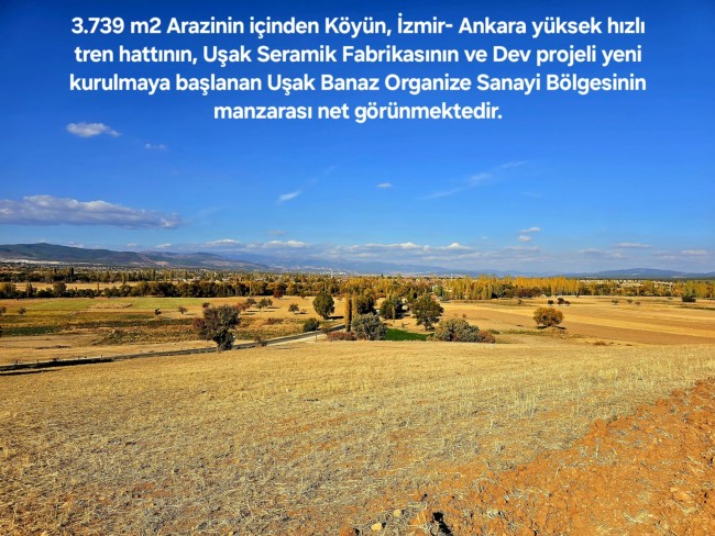 Uşak Banaz Merkeze Çok Yakın Ana Yol Üstünde 3.739 m2 Yatırımlık Arazi. Açıklamayı Okuyarak Arayınız